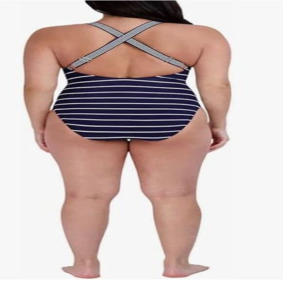 Nautica One Piece Swimsuit DeepSea Stripe Cross Back Straps Size L & XL New - Picture 2 of 15